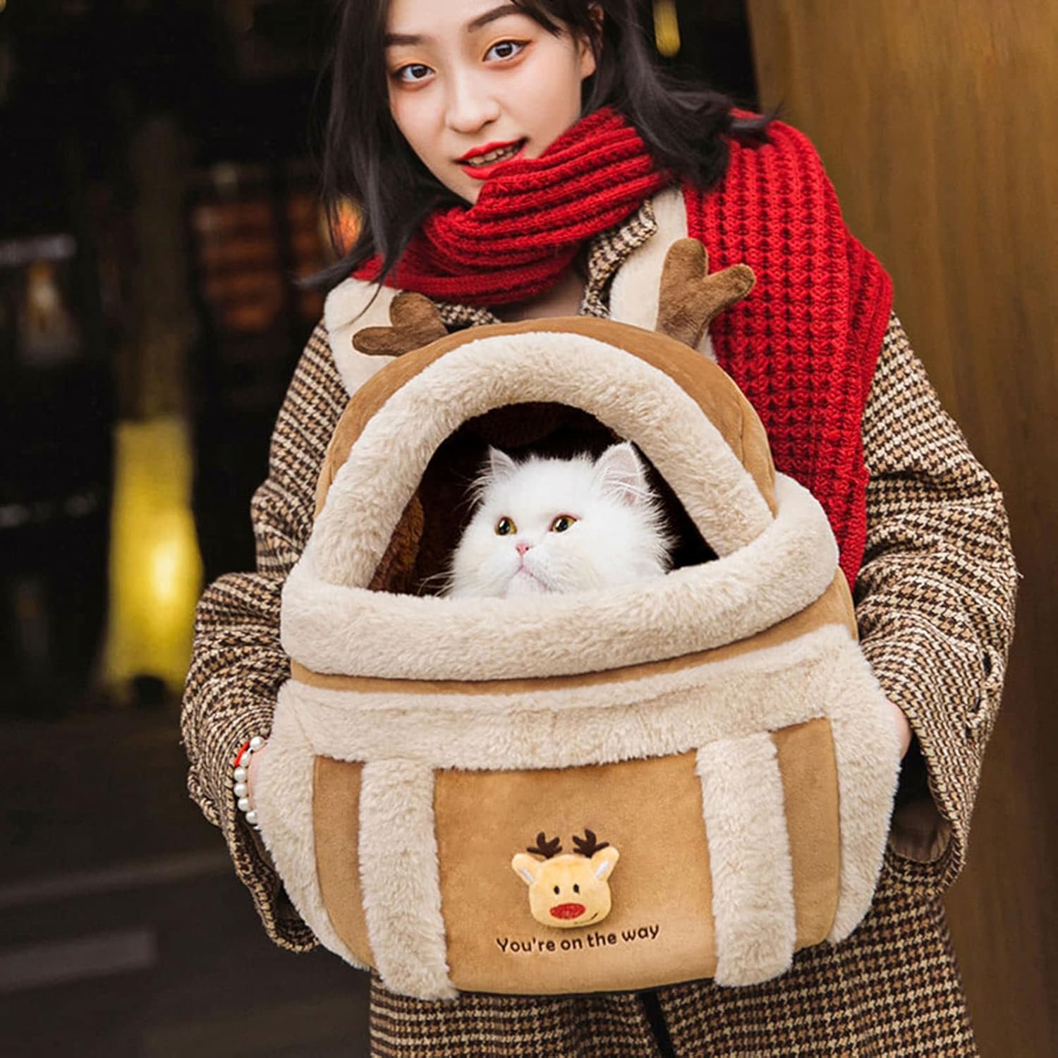Plush Winter Pet Carrier Backpack With Convenient Hand Warmers